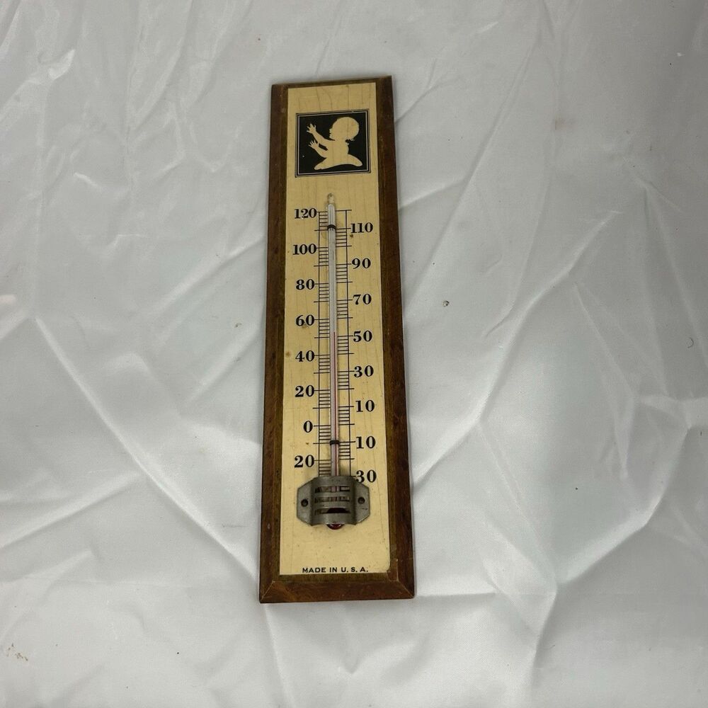 Vintage Nursery Wall Thermometer Child Silhouette Wood Made USA